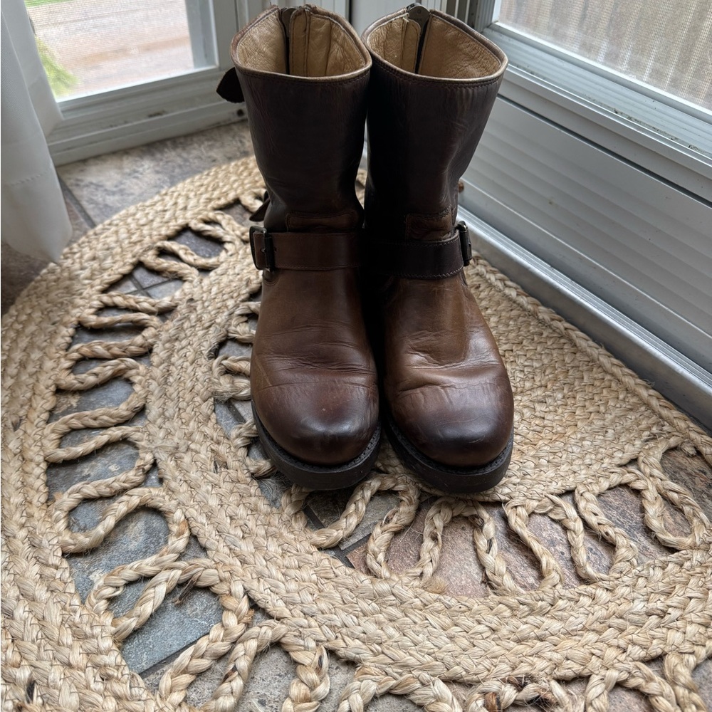 Frye Distressed Brown Leather Boots with Buckle